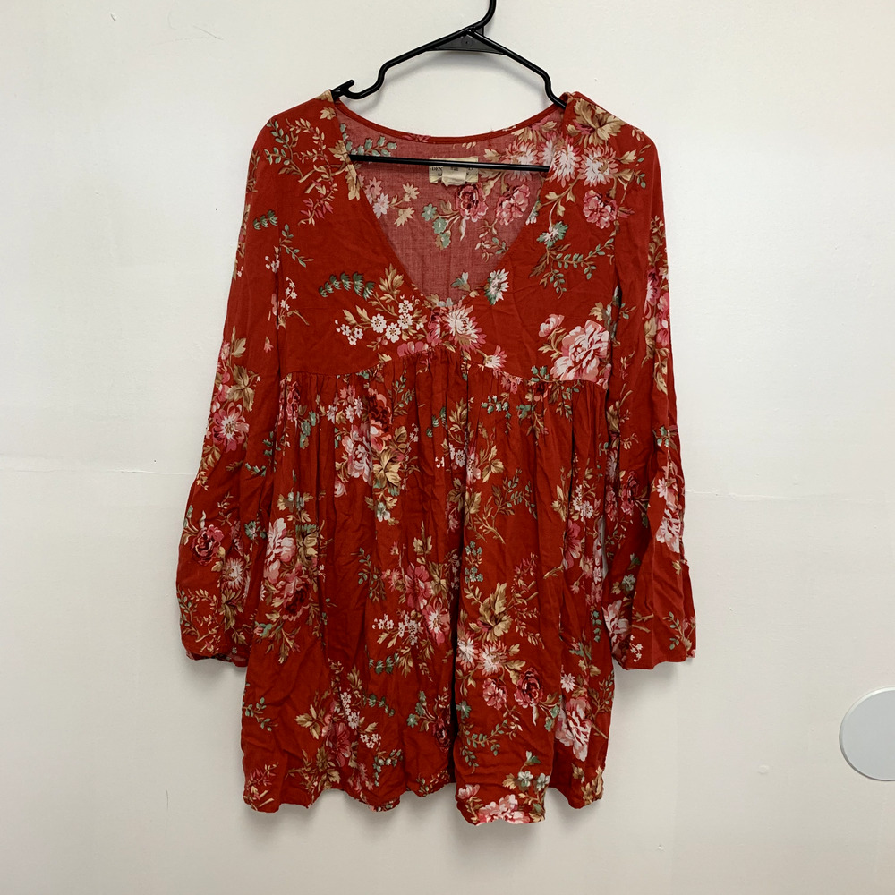 Denim & Supply Ralph Lauren Floral Tunic Red Shirt 3/4 Sleeve Womens Size XS
